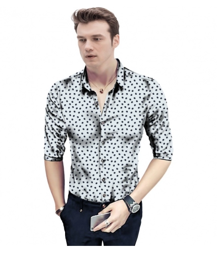 Men's Casual Floral Printed Cotton Blend Unstitched Shirt Fabric 1.6 Mtrs (White)
