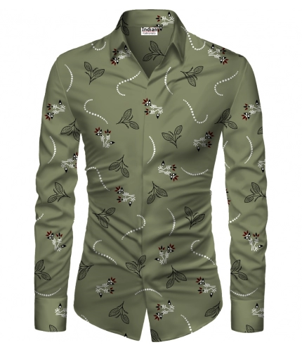 Men's Casual Floral Printed Cotton Blend Unstitched Shirt Fabric 1.6 Mtrs (Green)