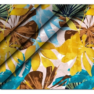 Generic Men's Casual Floral Printed Cotton Blend Unstitched Shirt Fabric 1.6 Mtrs (Yellow)