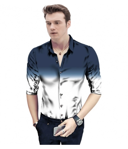 Men's Casual Floral Printed Cotton Blend Unstitched Shirt Fabric 1.6 Mtrs (Navy Blue)