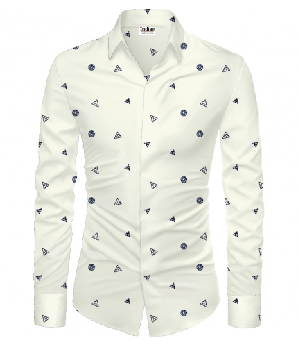 Men's Casual Floral Printed Cotton Blend Unstitched Shirt Fabric 1.6 Mtrs (White)