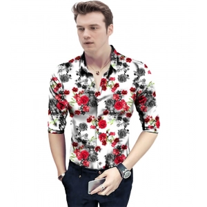 Generic Men's Casual Floral Printed Cotton Blend Unstitched Shirt Fabric 1.6 Mtrs (Red)