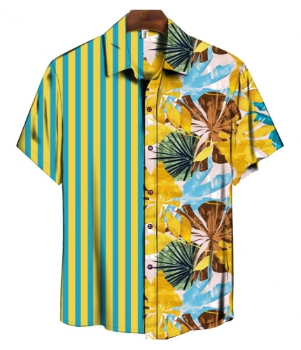 Men's Casual Floral Printed Cotton Blend Unstitched Shirt Fabric 1.6 Mtrs (Green)