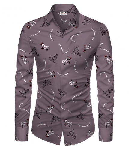 Men's Casual Floral Printed Cotton Blend Unstitched Shirt Fabric 1.6 Mtrs (Violet)
