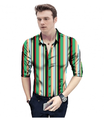 Men's Casual Floral Printed Cotton Blend Unstitched Shirt Fabric 1.6 Mtrs (Green)