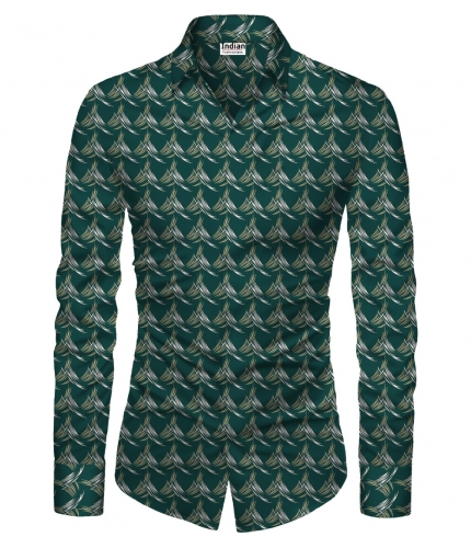 Men's Casual Floral Printed Cotton Blend Unstitched Shirt Fabric 1.6 Mtrs (Dark Green)