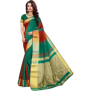 Generic Women's Jacquard Woven Saree With Unstitched Blouse 5.5Mtr (Red-Green)