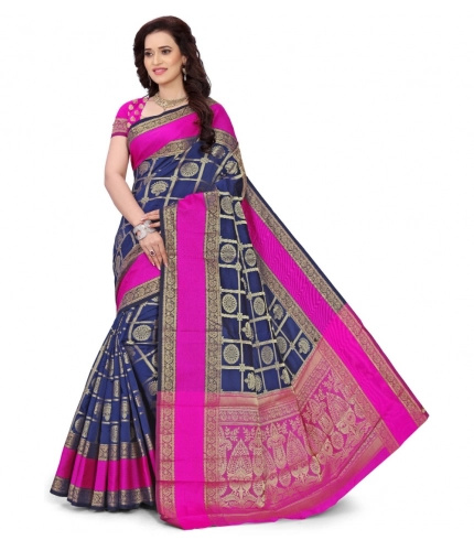 Women's Jacquard Woven Saree With Unstitched Blouse 5.5Mtr (Blue)