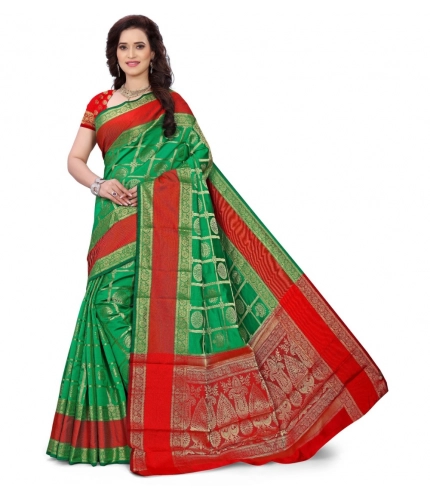 Women's Jacquard Woven Saree With Unstitched Blouse 5.5Mtr (Green)