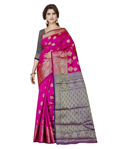 Women's Jacquard Woven Saree With Unstitched Blouse 5.5Mtr (Pink)