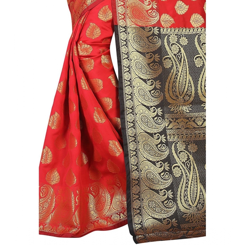 Women's Jacquard Woven Saree With Unstitched Blouse 5.5Mtr (Red) Women's Jacquard Woven Saree With Unstitched Blouse 5.5Mtr (Red)