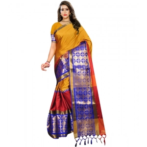 Generic Women's Jacquard Woven Saree With Unstitched Blouse 5.5Mtr (Mustard)