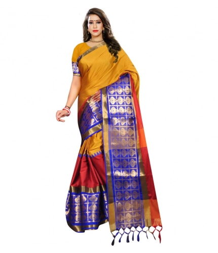 Women's Jacquard Woven Saree With Unstitched Blouse 5.5Mtr (Mustard)