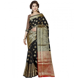 Generic Women's Jacquard Woven Saree With Unstitched Blouse 5.5Mtr (Black)