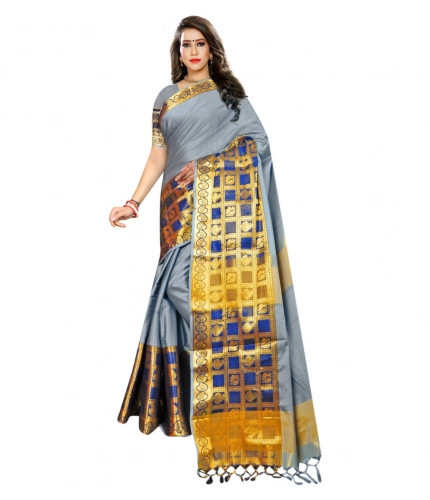 Women's Jacquard Woven Saree With Unstitched Blouse 5.5Mtr (Light Blue)