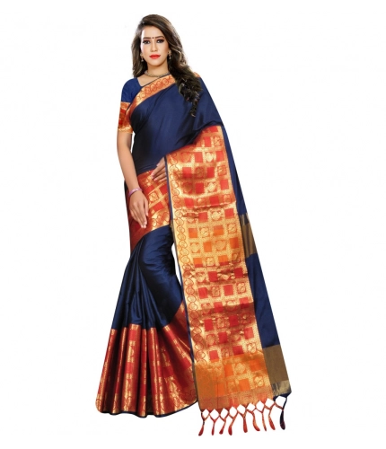 Women's Jacquard Woven Saree With Unstitched Blouse 5.5Mtr (Blue)