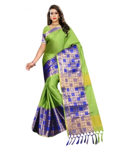 Women's Jacquard Woven Saree With Unstitched Blouse 5.5Mtr (Green)