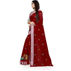Generic Women's Cotton Silk Embroidered Saree With Unstitched Blouse 5.5Mtr (Maroon)