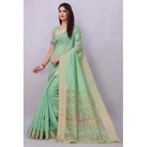 Generic Women's Silk Blend Woven Saree With Unstitched Blouse 5.5Mtr (Light Green)