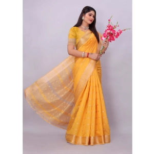 Generic Women's Silk Blend Woven Saree With Unstitched Blouse 5.5Mtr (Yellow)