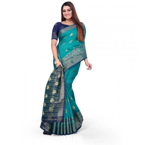 Generic Women's Silk Blend Woven Saree With Unstitched Blouse 5.5Mtr (Green)