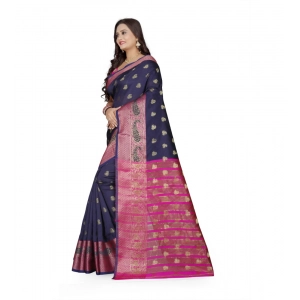 Generic Women's Jacquard Woven Saree With Unstitched Blouse 5.5Mtr (Dark Blue)