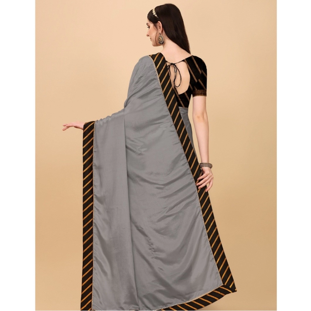 Women's Chiffon Self Design Saree With Unstitched Blouse 5.5Mtr (Silver) Women's Chiffon Self Design Saree With Unstitched Blouse 5.5Mtr (Silver)