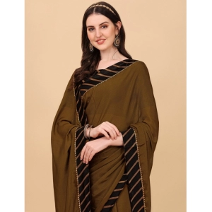 Generic Women's Chiffon Self Design Saree With Unstitched Blouse 5.5Mtr (Brown)