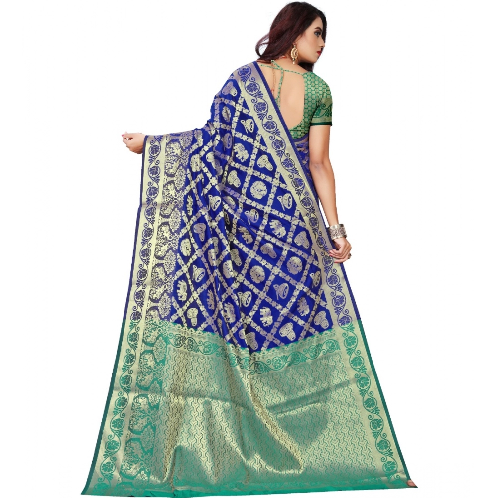 Women's Jacquard Woven Saree With Unstitched Blouse 5.5Mtr (Blue) Women's Jacquard Woven Saree With Unstitched Blouse 5.5Mtr (Blue)