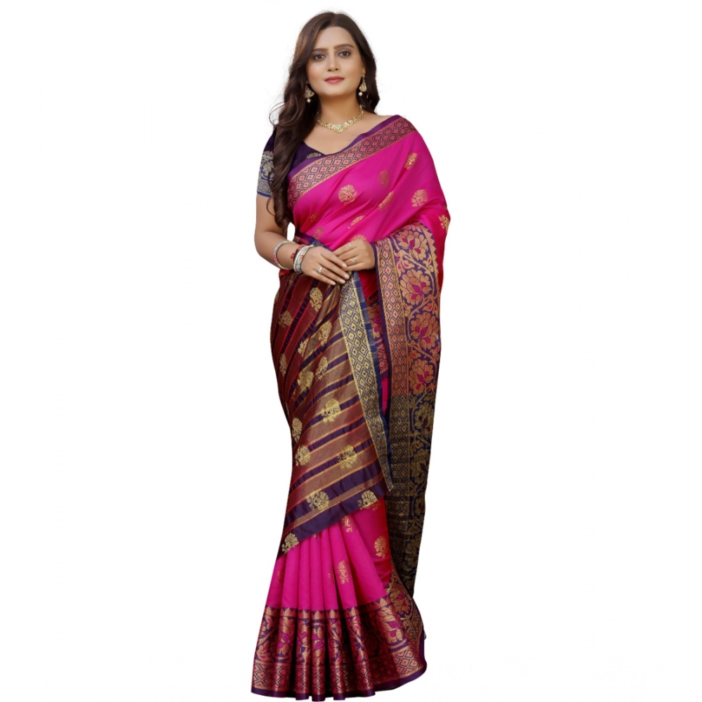 Women's Silk Blend Woven Saree With Unstitched Blouse 5.5Mtr (Pink-Beige) Women's Silk Blend Woven Saree With Unstitched Blouse 5.5Mtr (Pink-Beige)