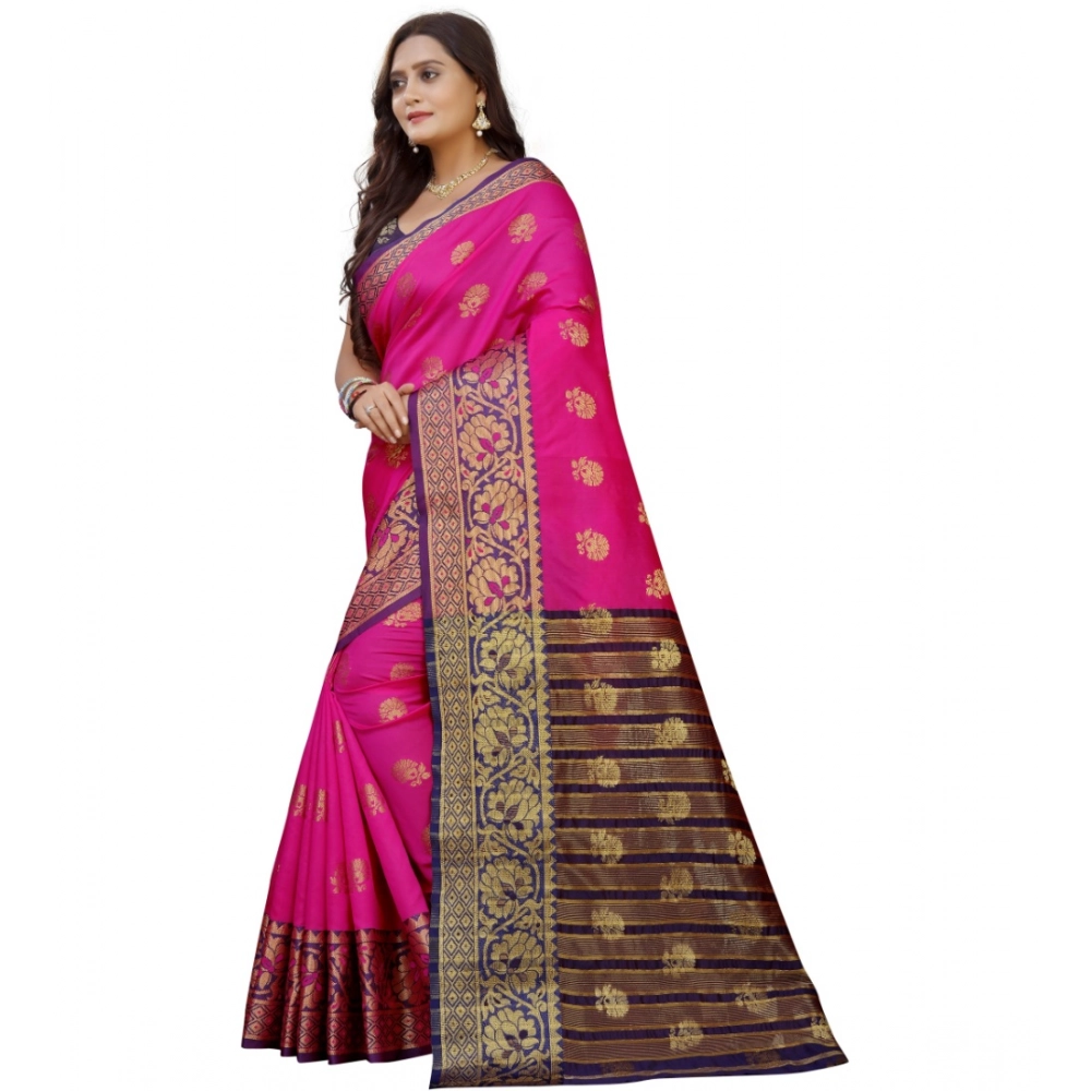 Women's Silk Blend Woven Saree With Unstitched Blouse 5.5Mtr (Pink-Beige) Women's Silk Blend Woven Saree With Unstitched Blouse 5.5Mtr (Pink-Beige)