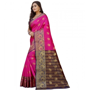 Generic Women's Silk Blend Woven Saree With Unstitched Blouse 5.5Mtr (Pink-Beige)