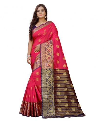 Women's Silk Blend Woven Saree With Unstitched Blouse 5.5Mtr (Multicolor)