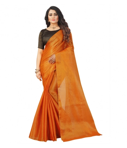 Women's Cotton Silk Self Design Saree With Unstitched Blouse 5.5Mtr (Orange)