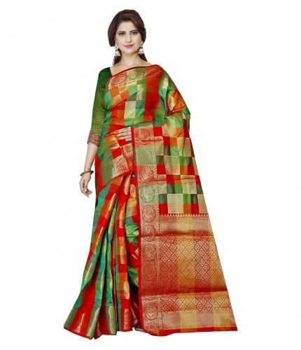 Women's Jacquard Woven Saree With Unstitched Blouse 5.5Mtr (Red)