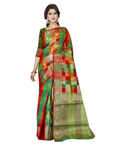 Women's Jacquard Woven Saree With Unstitched Blouse 5.5Mtr (Green)