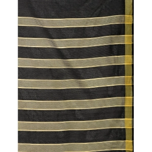 Generic Women's Cotton Silk Striped Saree With Unstitched Blouse 5.5Mtr (Black)