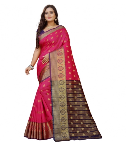 Women's Silk Blend Woven Saree With Unstitched Blouse 5.5Mtr (Multicolor)