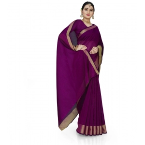 Generic Women's Cotton Silk Self Design Saree With Unstitched Blouse 5.5Mtr (Purple)