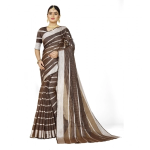 Generic Women's Cotton Silk Striped Saree With Unstitched Blouse 5.5Mtr (Brown)