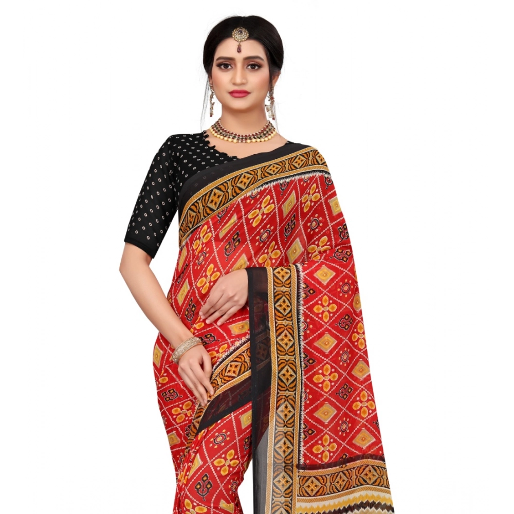 Women's Georgette Floral Print Saree With Unstitched Blouse 5.5Mtr (Red) Women's Georgette Floral Print Saree With Unstitched Blouse 5.5Mtr (Red)