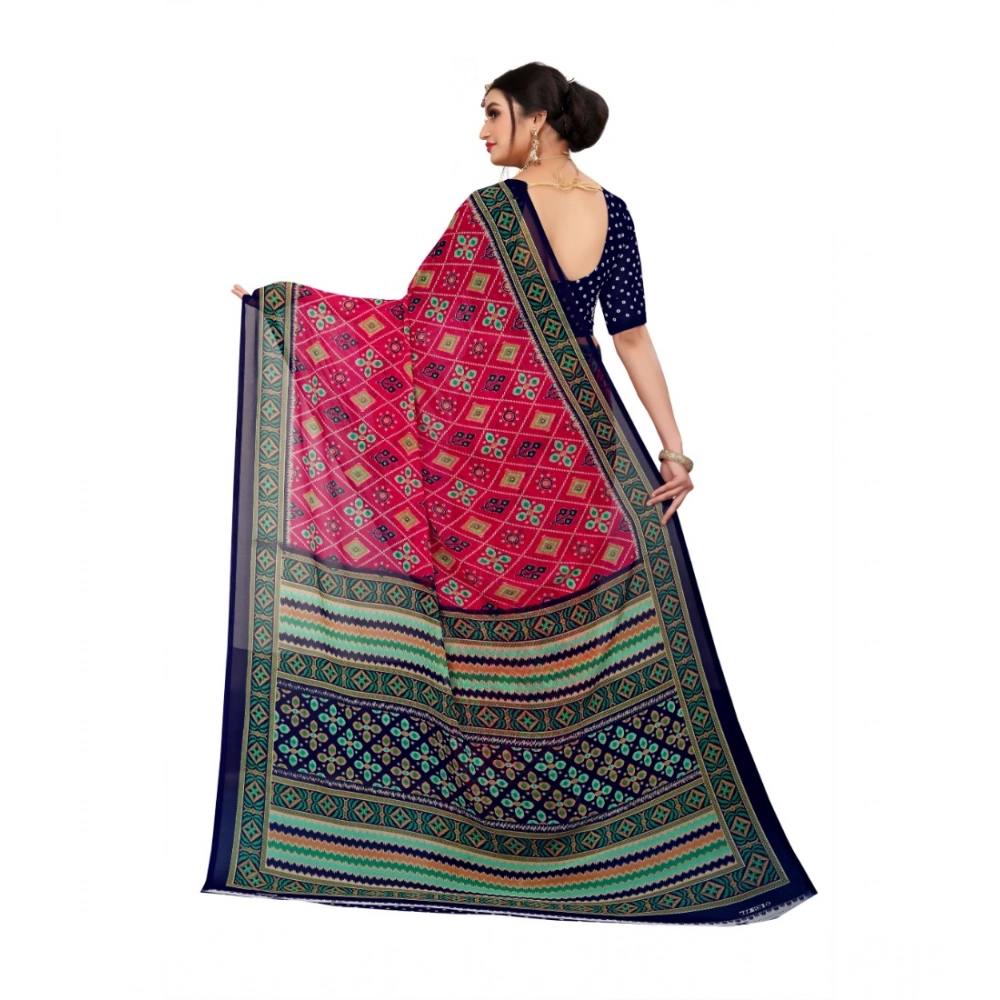 Women's Georgette Floral Print Saree With Unstitched Blouse 5.5Mtr (Pink) Women's Georgette Floral Print Saree With Unstitched Blouse 5.5Mtr (Pink)