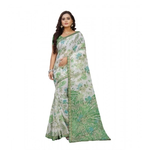 Generic Women's Georgette Floral Print Saree With Unstitched Blouse 5.5Mtr (Green)