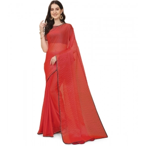 Generic Women's Silk Blend Embellished Saree With Unstitched Blouse 5.5Mtr (Red)