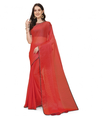 Women's Silk Blend Embellished Saree With Unstitched Blouse 5.5Mtr (Red)