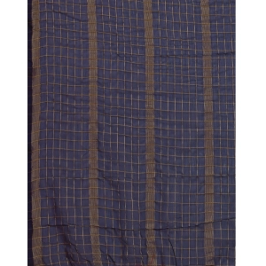 Generic Women's Silk Blend Checkered Saree With Unstitched Blouse 5.5Mtr (Blue)