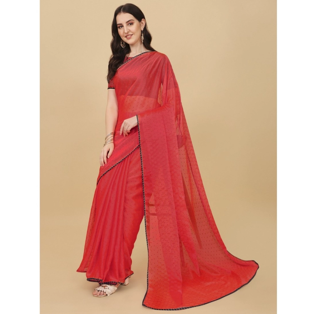 Women's Silk Blend Embellished Saree With Unstitched Blouse 5.5Mtr (Red) Women's Silk Blend Embellished Saree With Unstitched Blouse 5.5Mtr (Red)