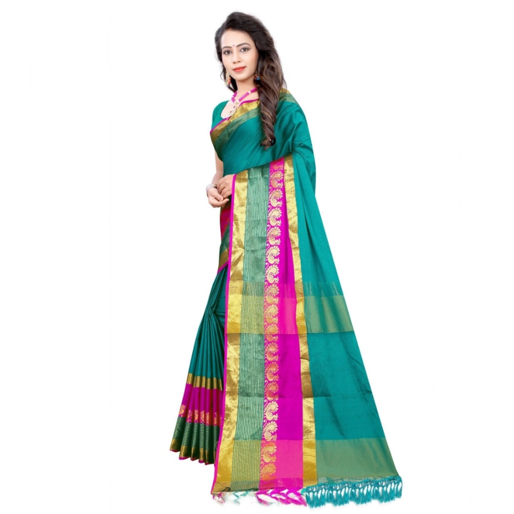 Women's Jacquard Woven Saree With Unstitched Blouse 5.5Mtr (Dark Green) Women's Jacquard Woven Saree With Unstitched Blouse 5.5Mtr (Dark Green)