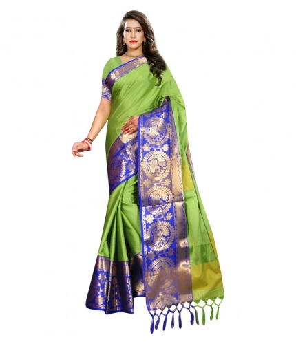 Women's Jacquard Woven Saree With Unstitched Blouse 5.5Mtr (Green)