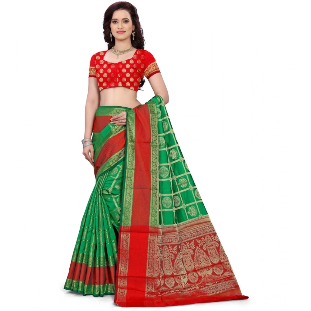 Women's Jacquard Woven Saree With Unstitched Blouse 5.5Mtr (Green) Women's Jacquard Woven Saree With Unstitched Blouse 5.5Mtr (Green)